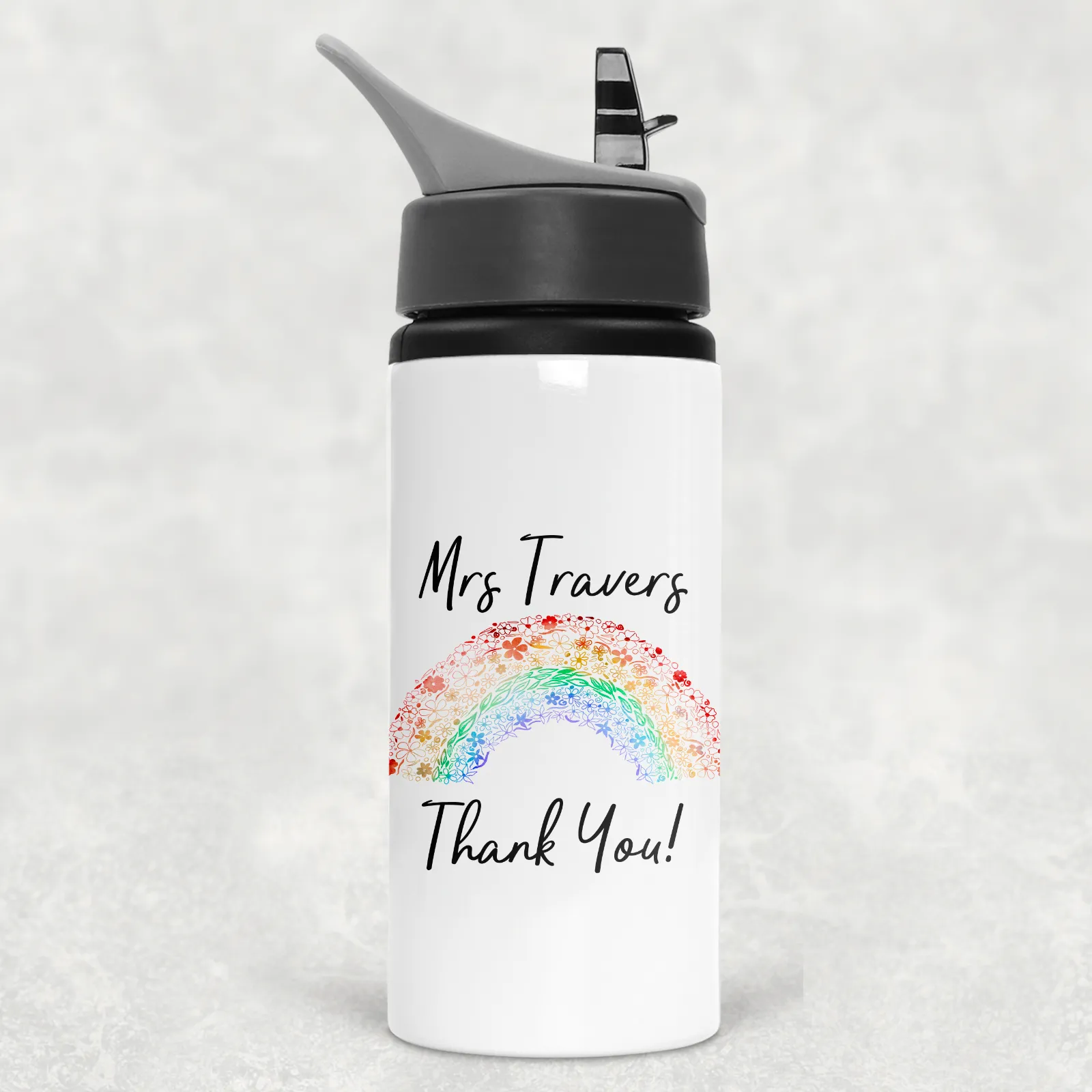Rainbow Thank You Personalised Aluminium Straw Water Bottle 650ml