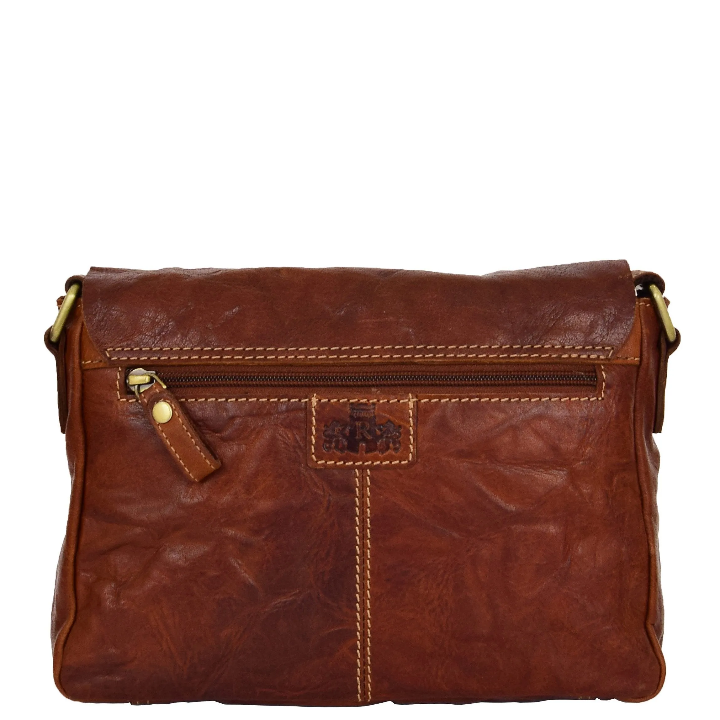 Womens Leather Classic Cross Body Shoulder Bag Hazel Cognac